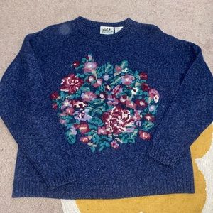 Navy blue flower knit sweater!!